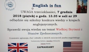 Konkurs wiedzy o krajach anglojęzycznych dla klas 3, ENGLISH IS FUN. 